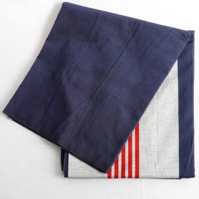 Bariq Handloom – Silver with Blue and Red Stripes (BH012)