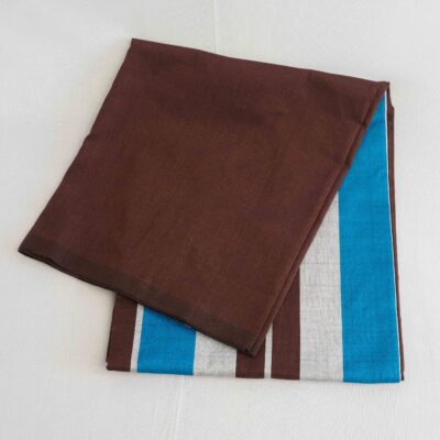 Bariq Handloom – Brown with Blue and Silver Stripes (BH005)
