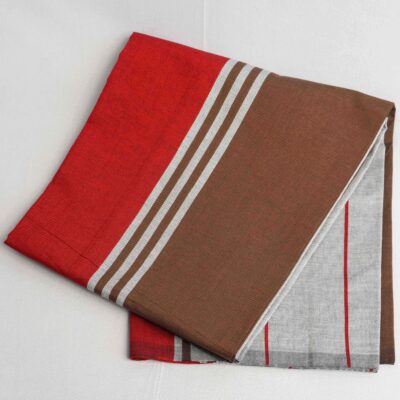 Bariq Handloom – Silver with Red and Brown Stripes (BH016)