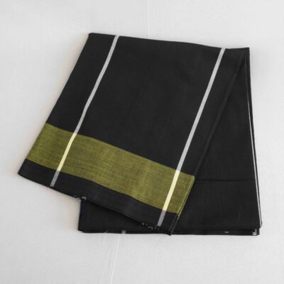Bariq Handloom – Black with Gold and White Stripes (BH017)