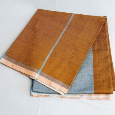 Bariq Handloom – Golden Orange with Black and Silver Stripes (BH018)