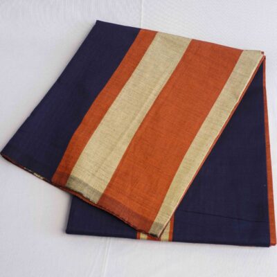 Bariq Handloom – Dark Blue with Orange and Gold Stripes (BH022)